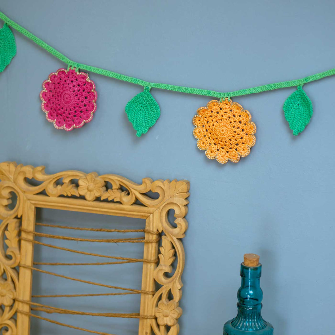 Handmade Crochet Flower Themed Cotton Bunting