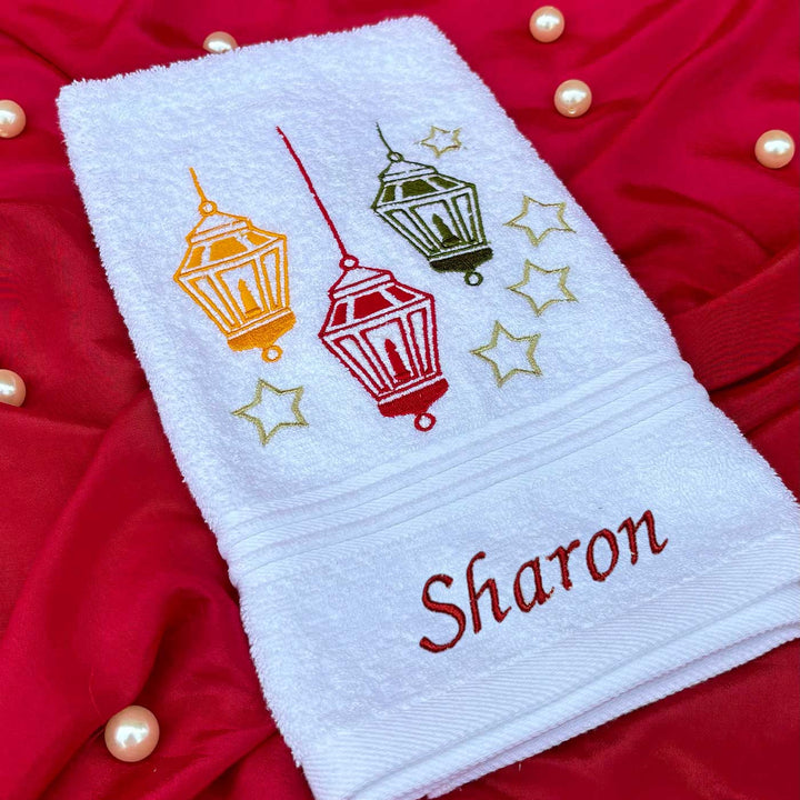 Personalized Lanterns & Candles Embroidered Cotton Hand Towel | Secret Santa Gift Ideas