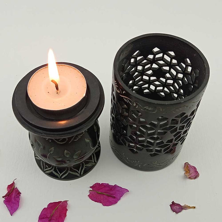 Handmade Black Hamiz Modern Lattice Candle Holder