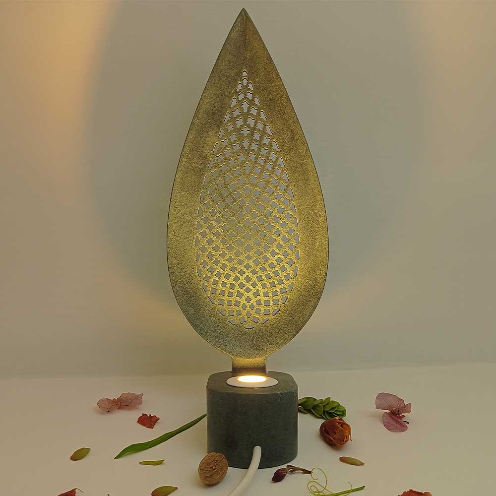 Handmade Grey Sina Jaali Work Soapstone Table Lamp