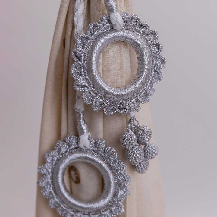 Handmade Kono Silver Scalloped Rings Curtain Tie Backs | Set of 2