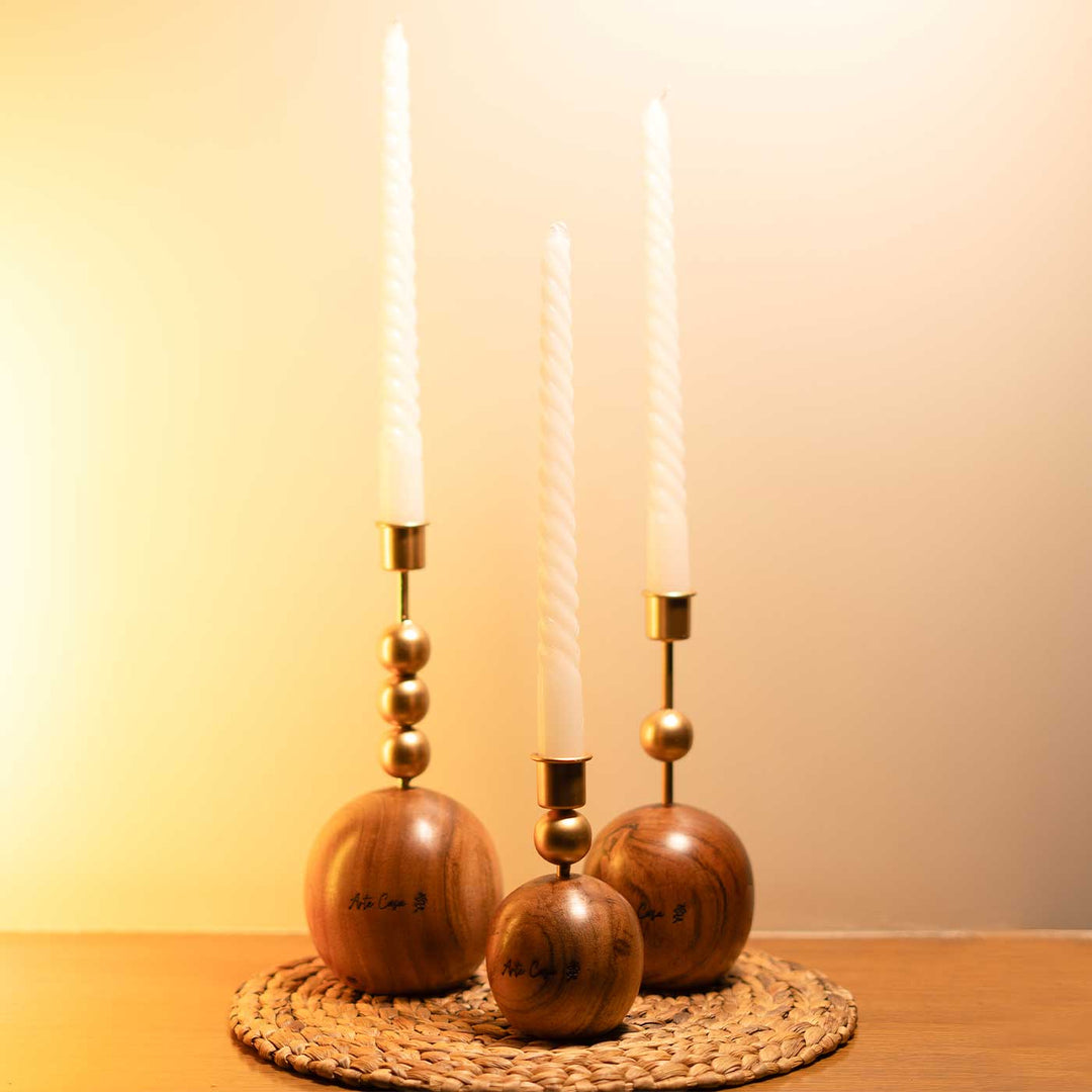 Round Wood And Metal Harmony Candle Holder | Set Of 3