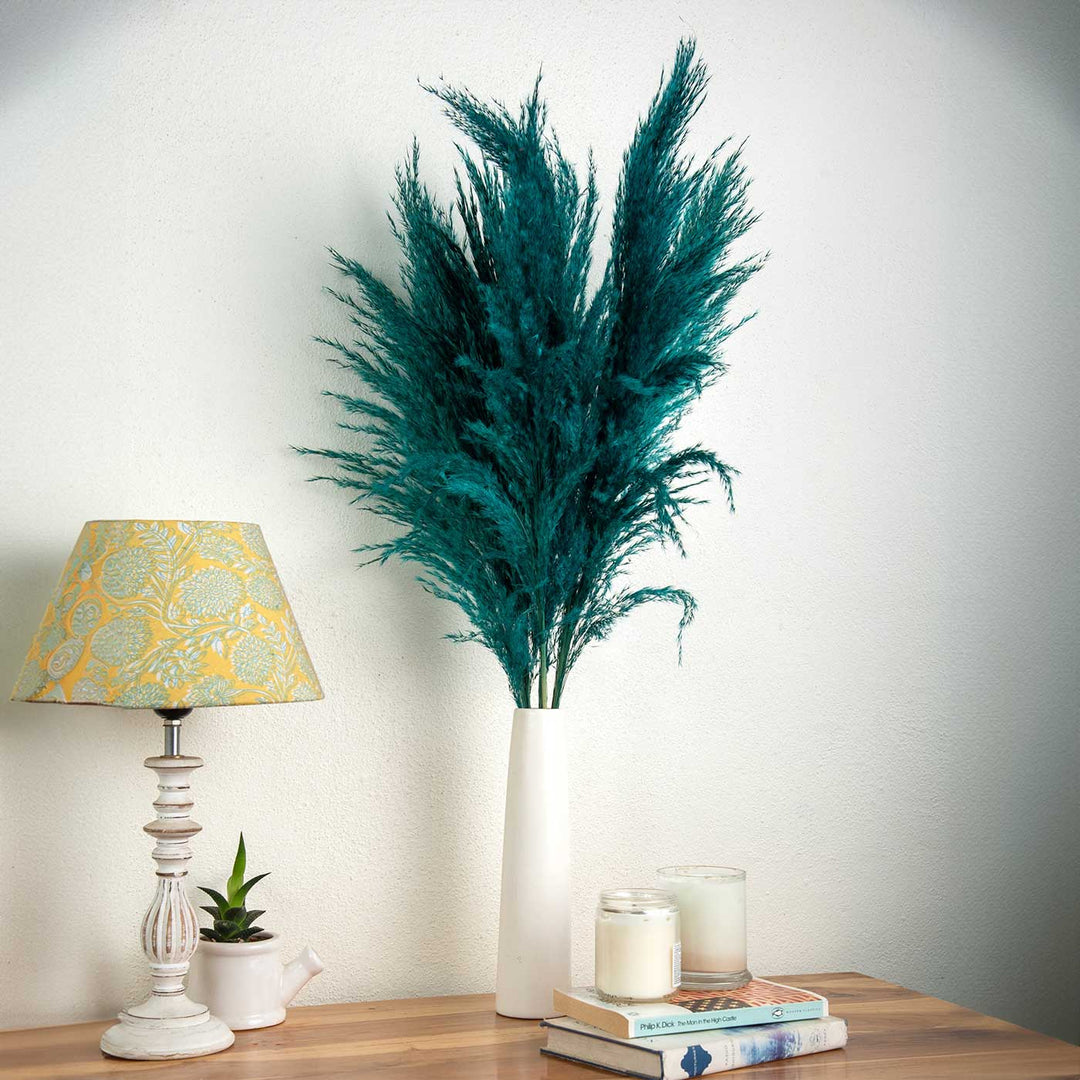 Teal Natural Dried Pampas Grass Bundle