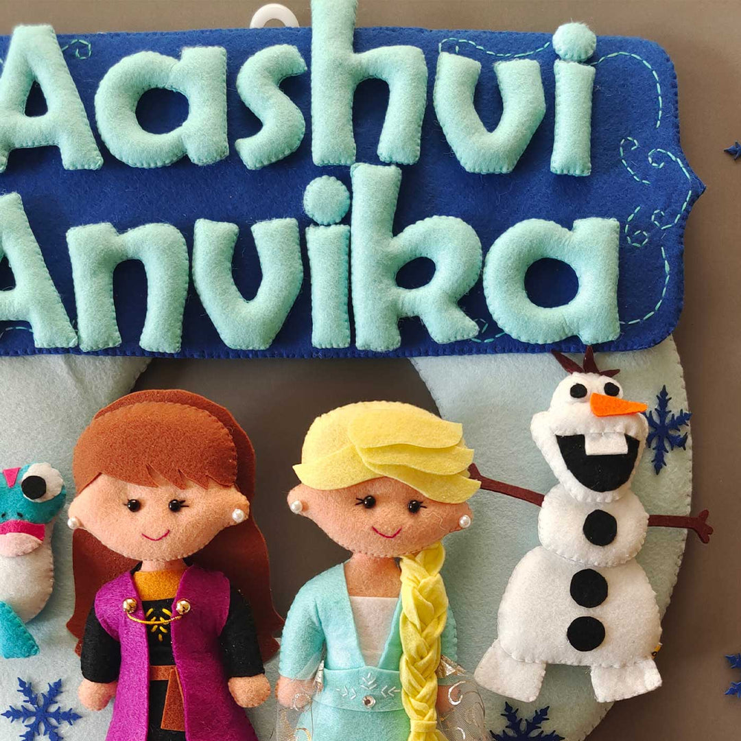 Personalized Frozen Theme Felt Kids Name Plate For Siblings