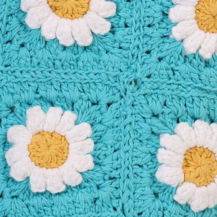 Handmade Crochet Blue Daisy Tote Bag