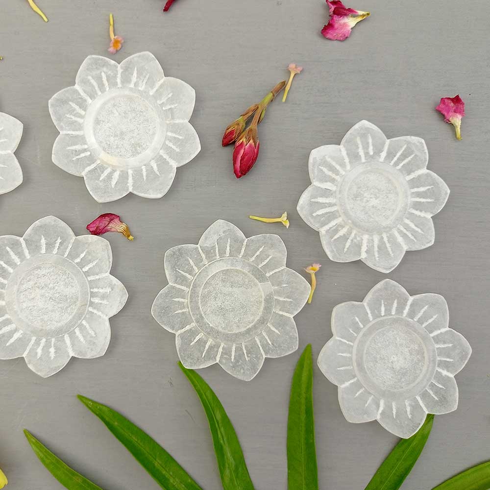 Handmade White Fatin Lotus Flower Candle Holder | Set Of 6