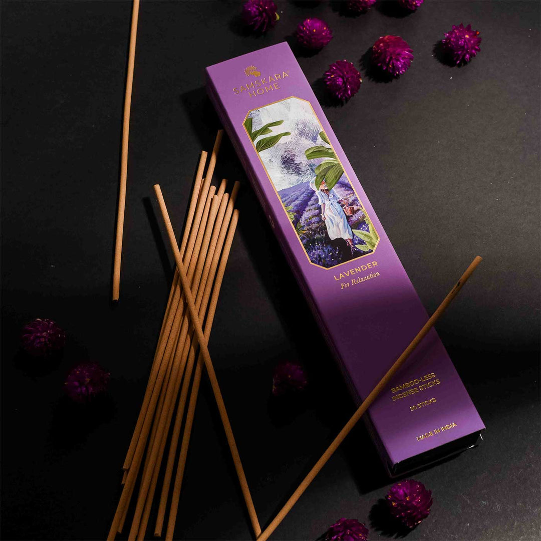 Handmade Lavender Natural Bamboo Free Incense Stick / Agarbatti | Set Of 50