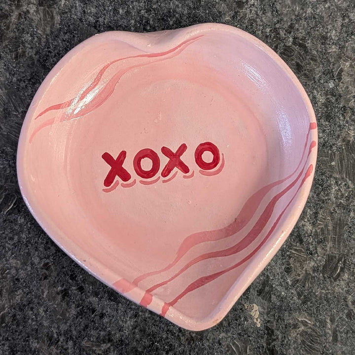 Hand-Painted Pink Heart Shaped Terracotta Trinket Tray