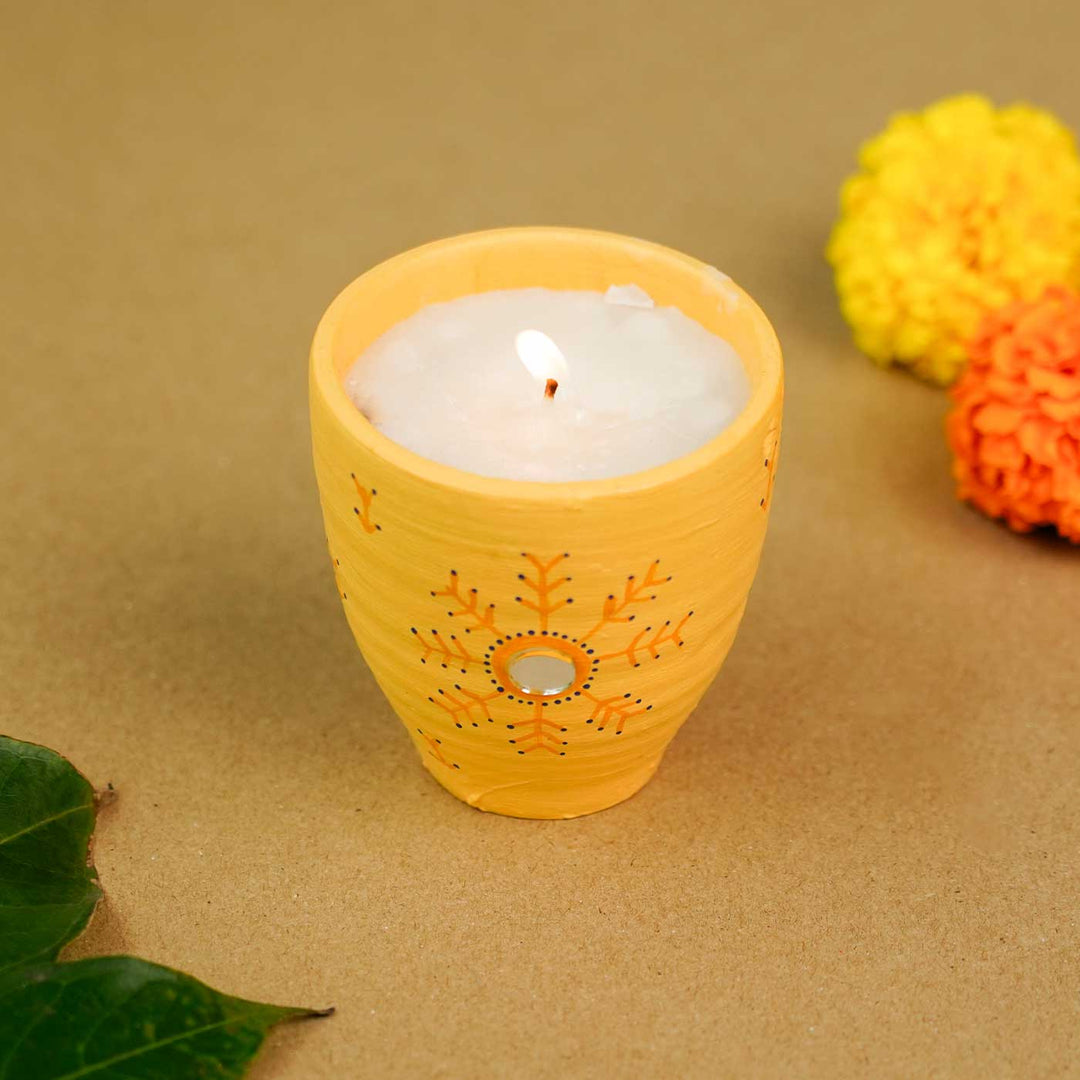 Hand-Painted Scented Yellow Terracotta Candle