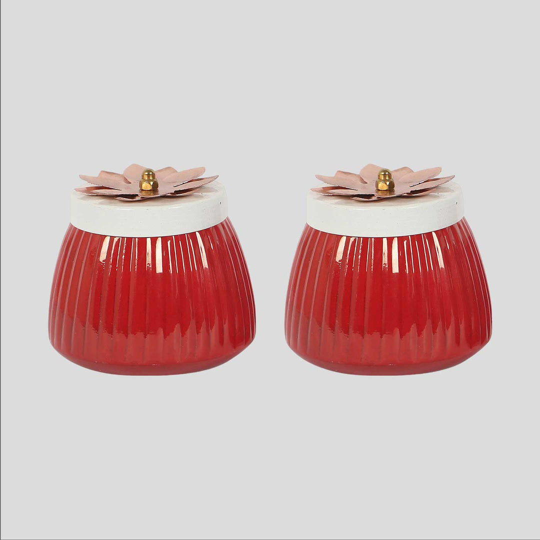 Handmade Red Metal Jar | Set Of 2