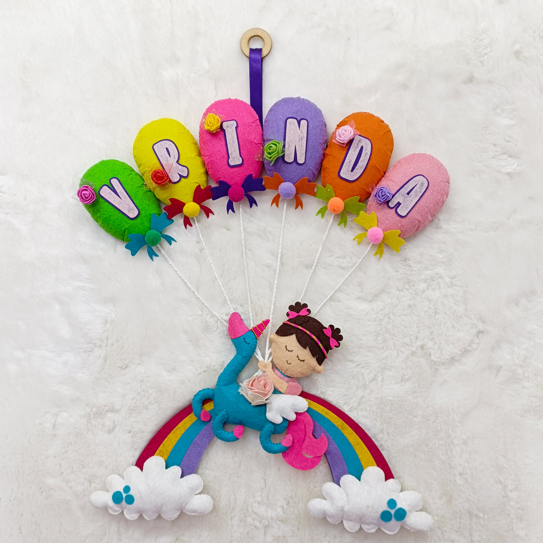 Handcrafted Personalized Felt Name Plate for Kids | Unicorn on Rainbow