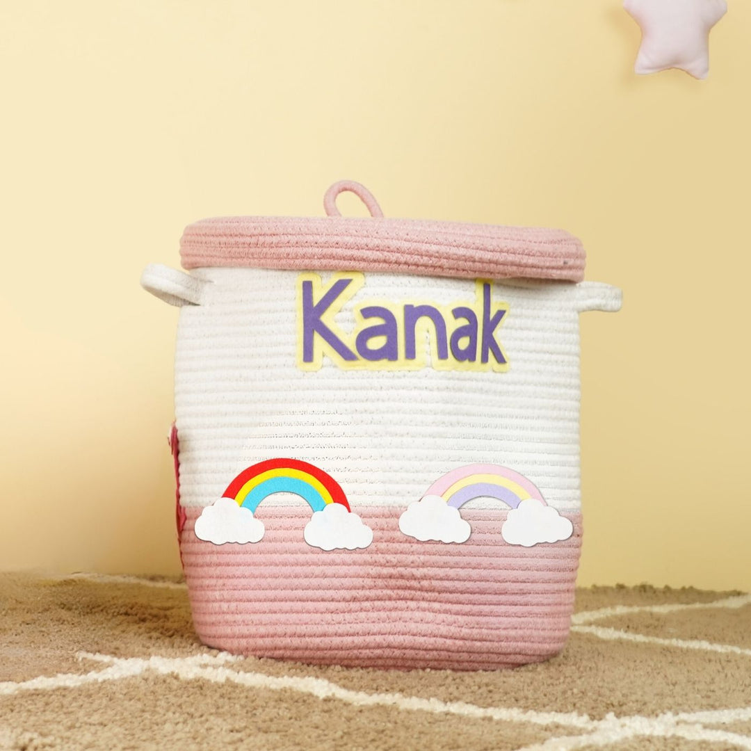 Handmade Personalized Rainbow Themed Kids Rope Basket