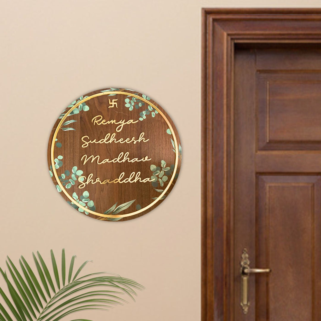 Personalised Wooden Floral Round Nameplate