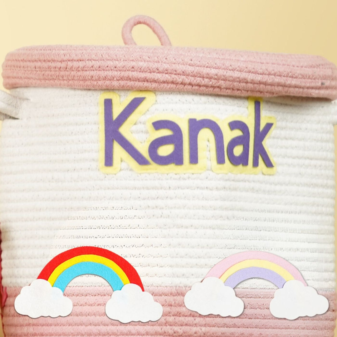 Handmade Personalized Rainbow Themed Kids Rope Basket