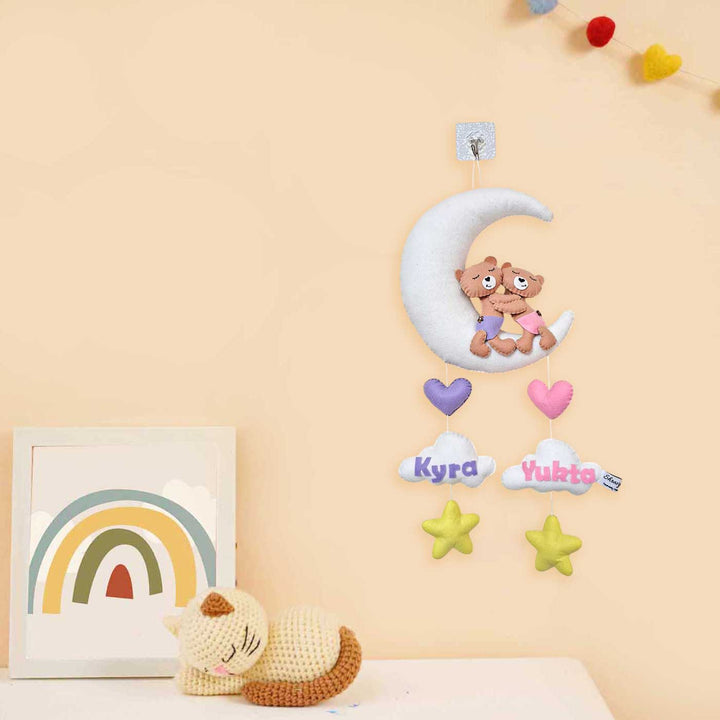 Personalized Teddy Themed Felt Kids Name Plate For Siblings