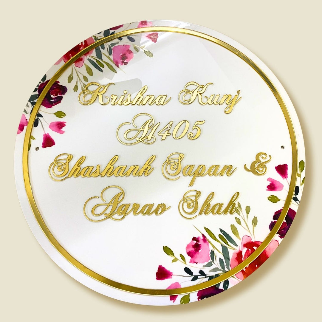 Personalised Printed Floral Round Acrylic Nameplate