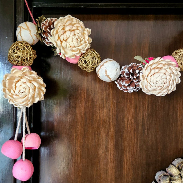 Handmade Elegant Pink & White Shola Flower Toran