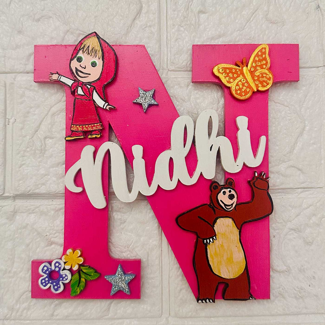 Personalized Hand-painted Masha and Bear Adventure MDF Wood Monogram With 3D Letters