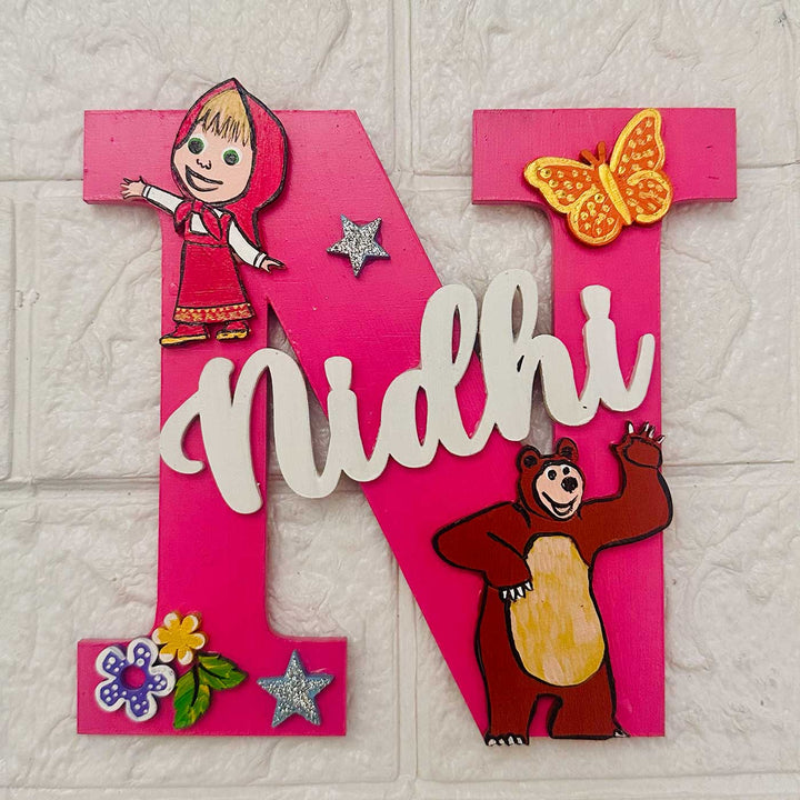 Personalized Hand-painted Masha and Bear Adventure MDF Wood Monogram With 3D Letters