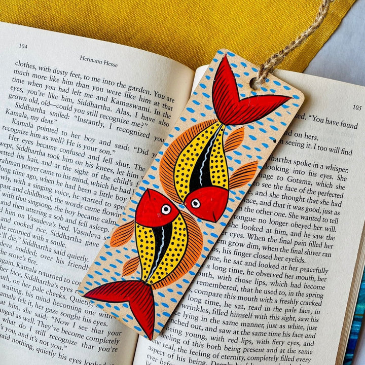 Hand-Painted Pattachitra Meen Mdf Wood Bookmark