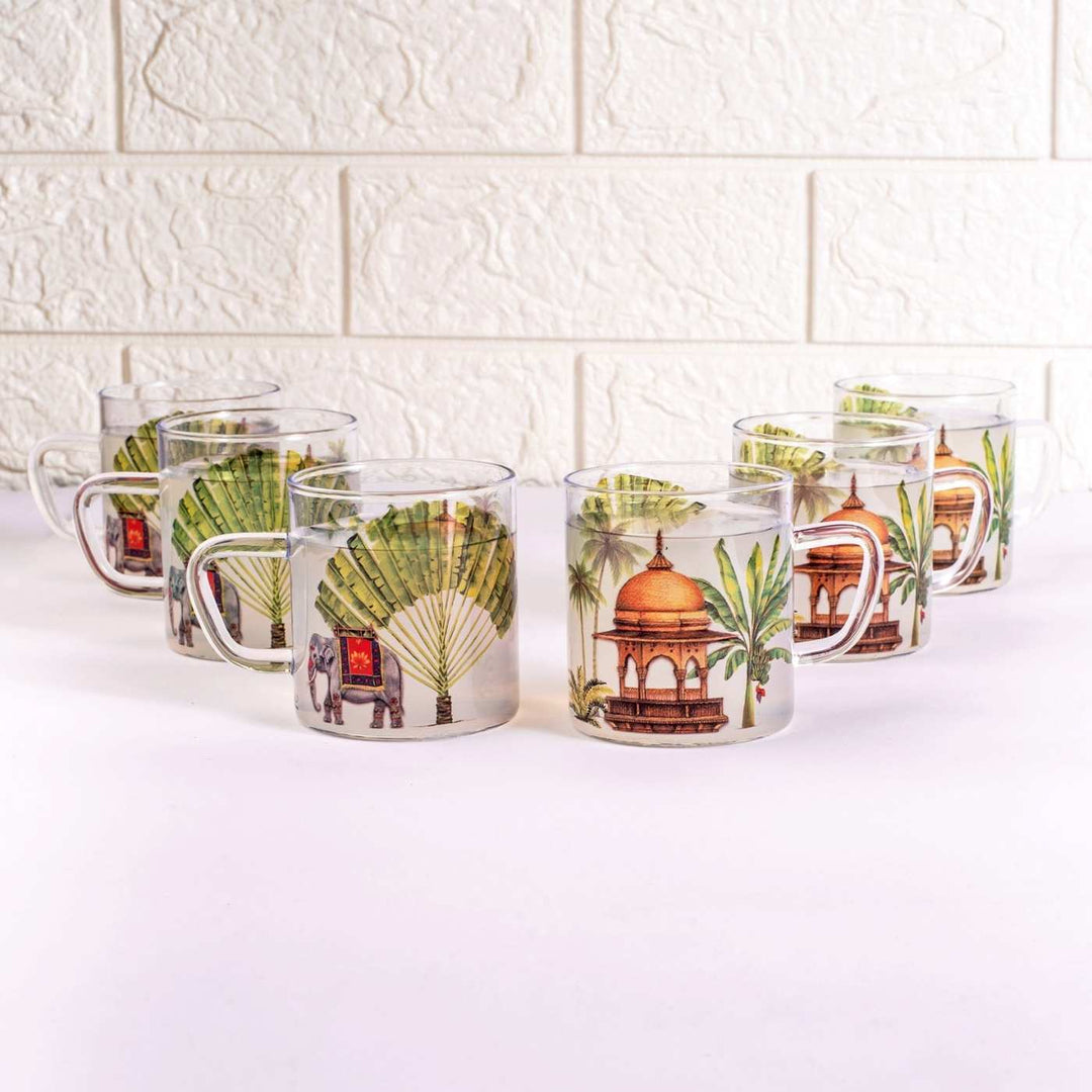 Borosilicate Glass Tea Cups with Delicate Prints I 190 ML