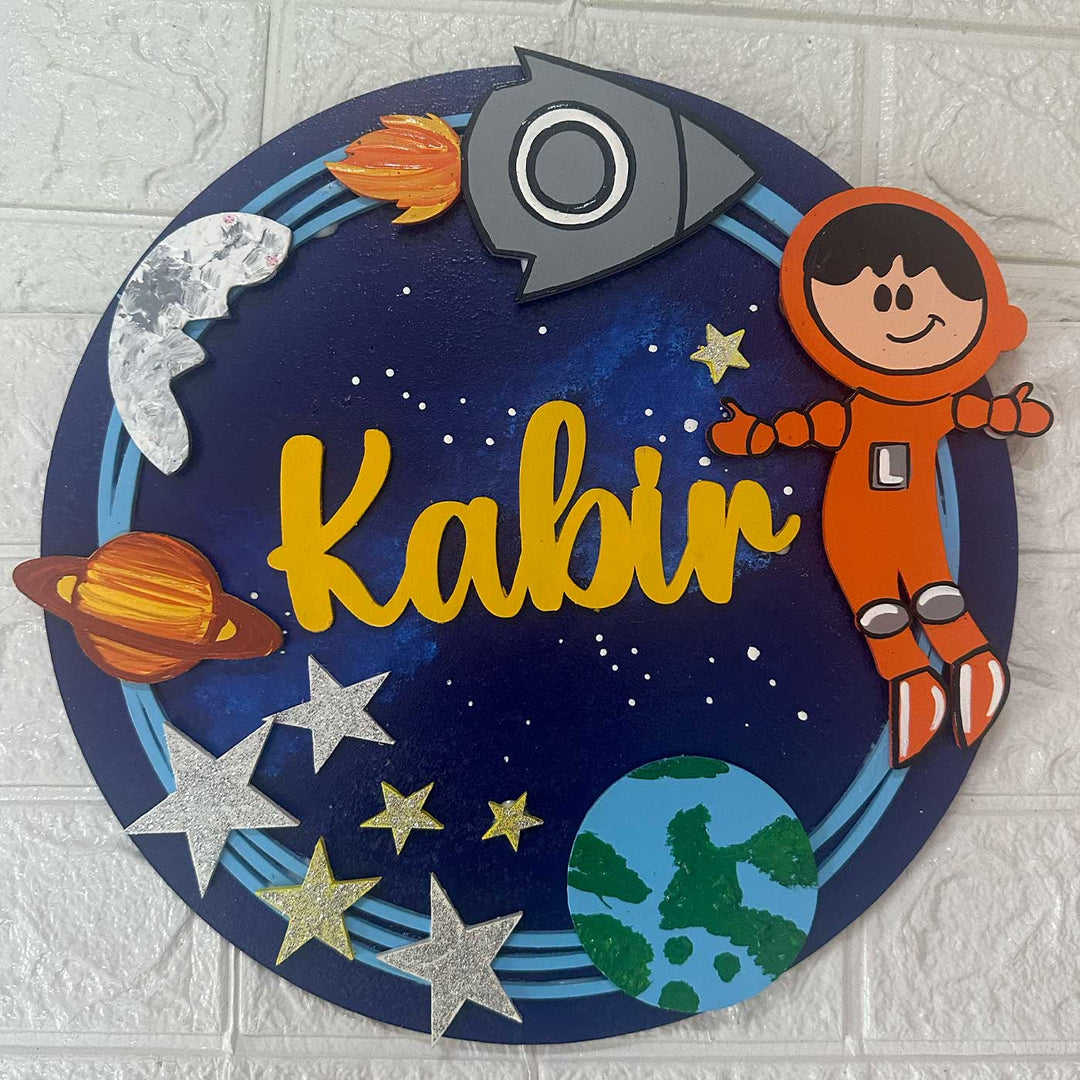 12 inch | Personalized Hand-painted Astronaut Adventure MDF Wood Hanging With 3D Letters