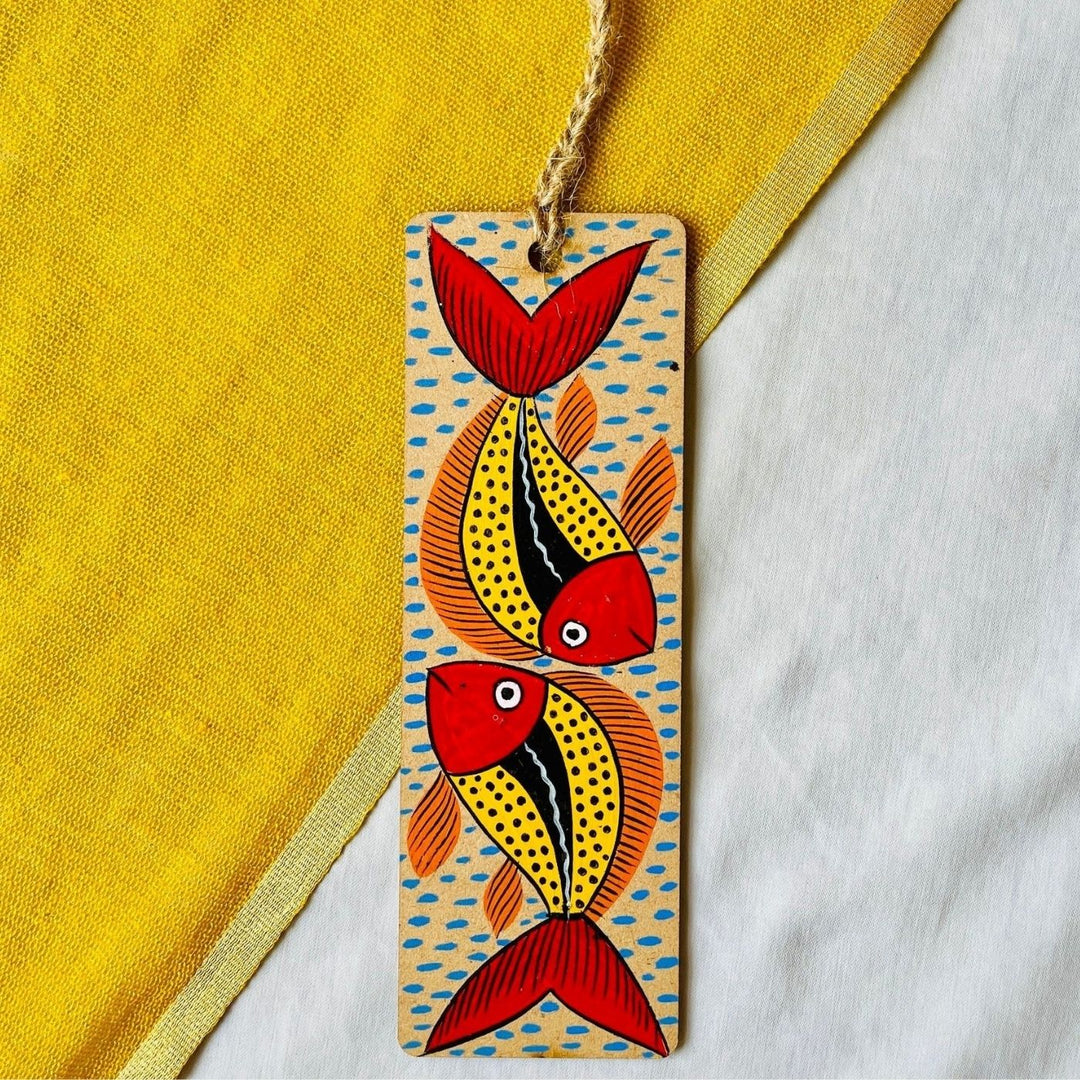 Hand-Painted Pattachitra Meen Mdf Wood Bookmark