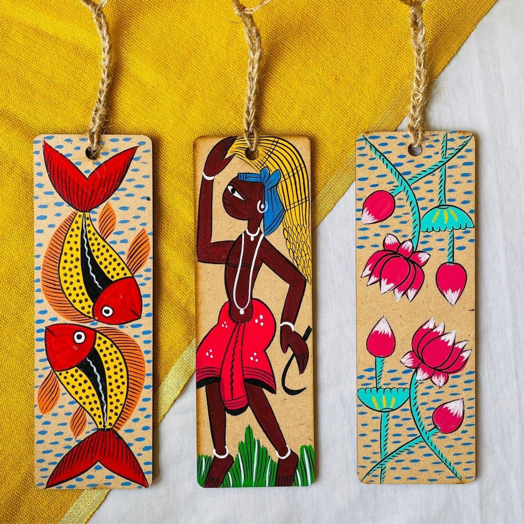 Hand-Painted Pattachitra Meen Mdf Wood Bookmark