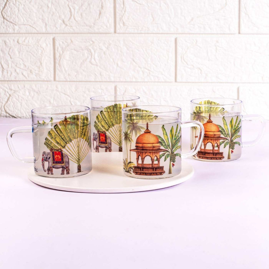 Borosilicate Glass Tea Cups with Delicate Prints I 190 ML