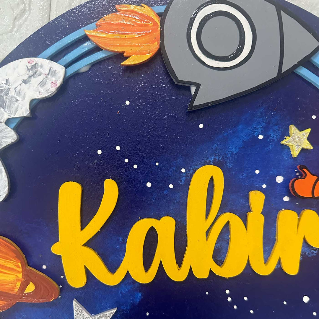 12 inch | Personalized Hand-painted Astronaut Adventure MDF Wood Hanging With 3D Letters