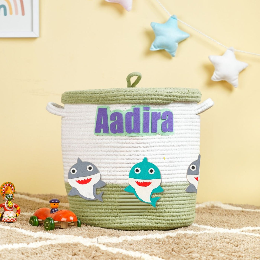 Handmade Personalized Baby Shark Themed Kids Rope Basket