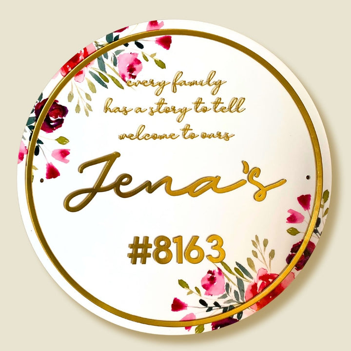 Personalised Printed Floral Round Acrylic Nameplate