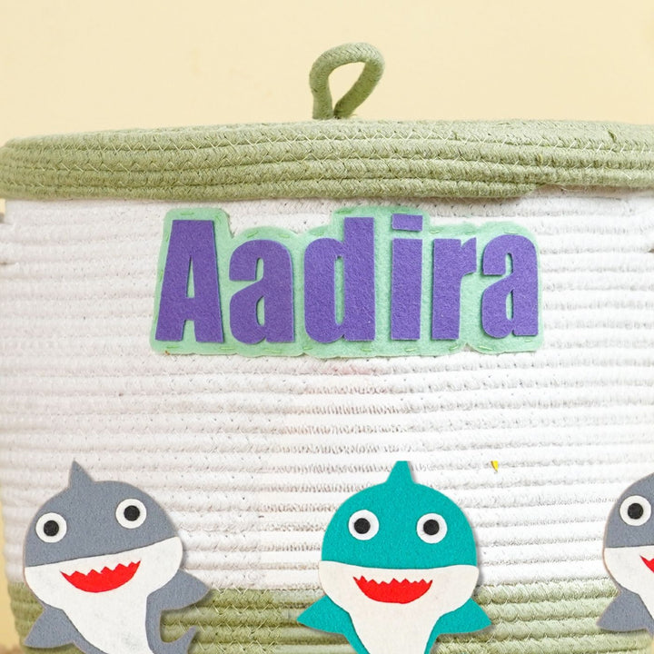 Handmade Personalized Baby Shark Themed Kids Rope Basket