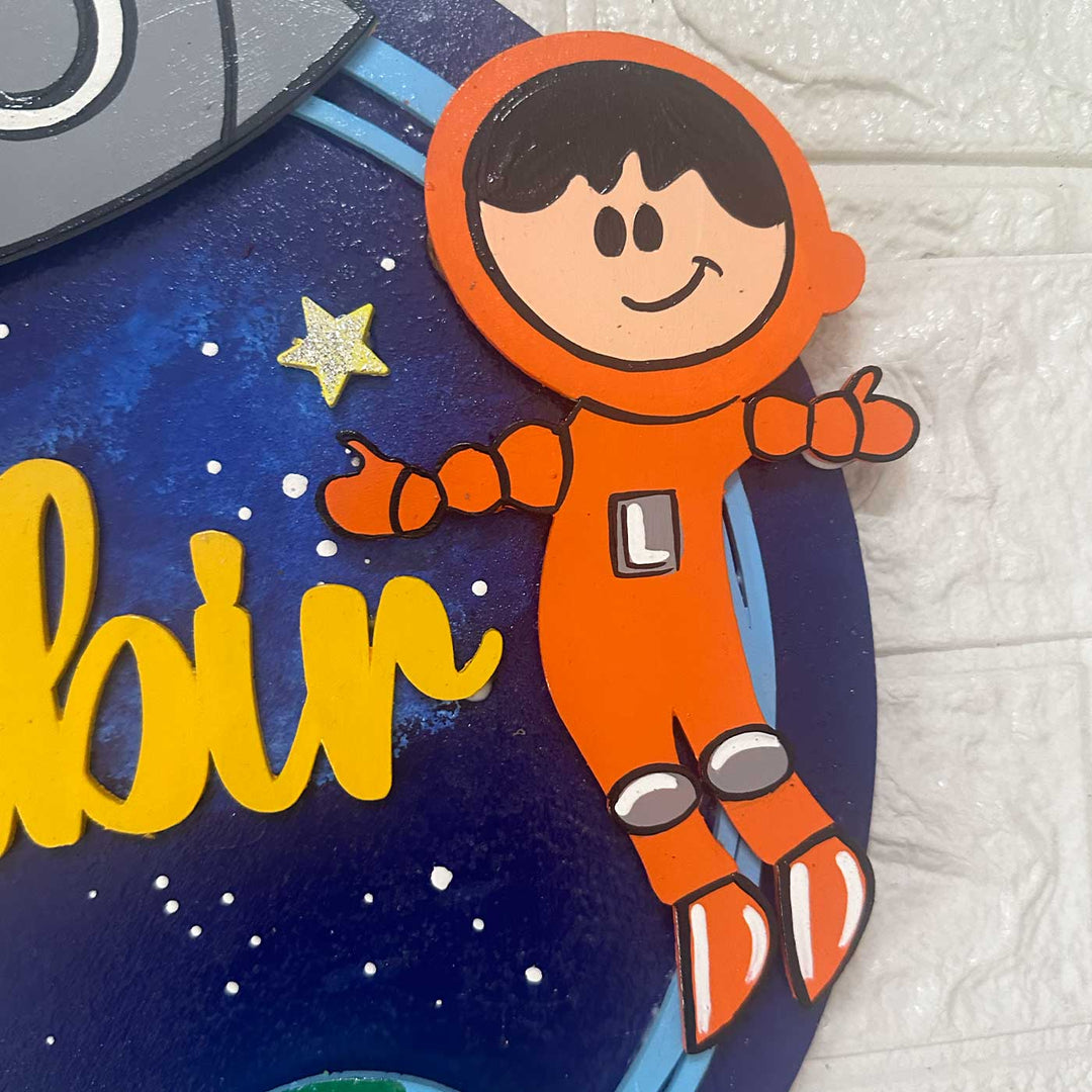 12 inch | Personalized Hand-painted Astronaut Adventure MDF Wood Hanging With 3D Letters