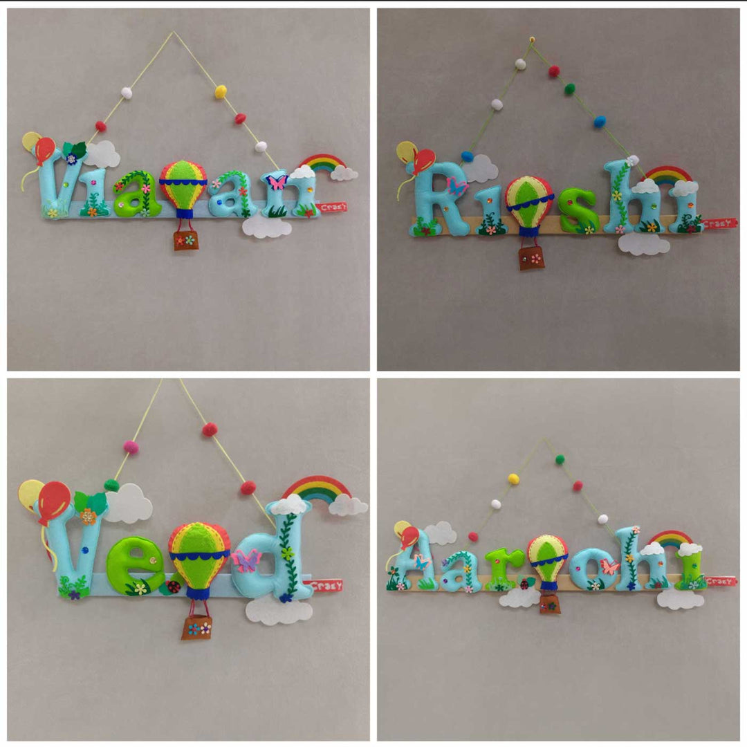 Handcrafted Personalized Balloon Themed Felt Nameplate For Kids