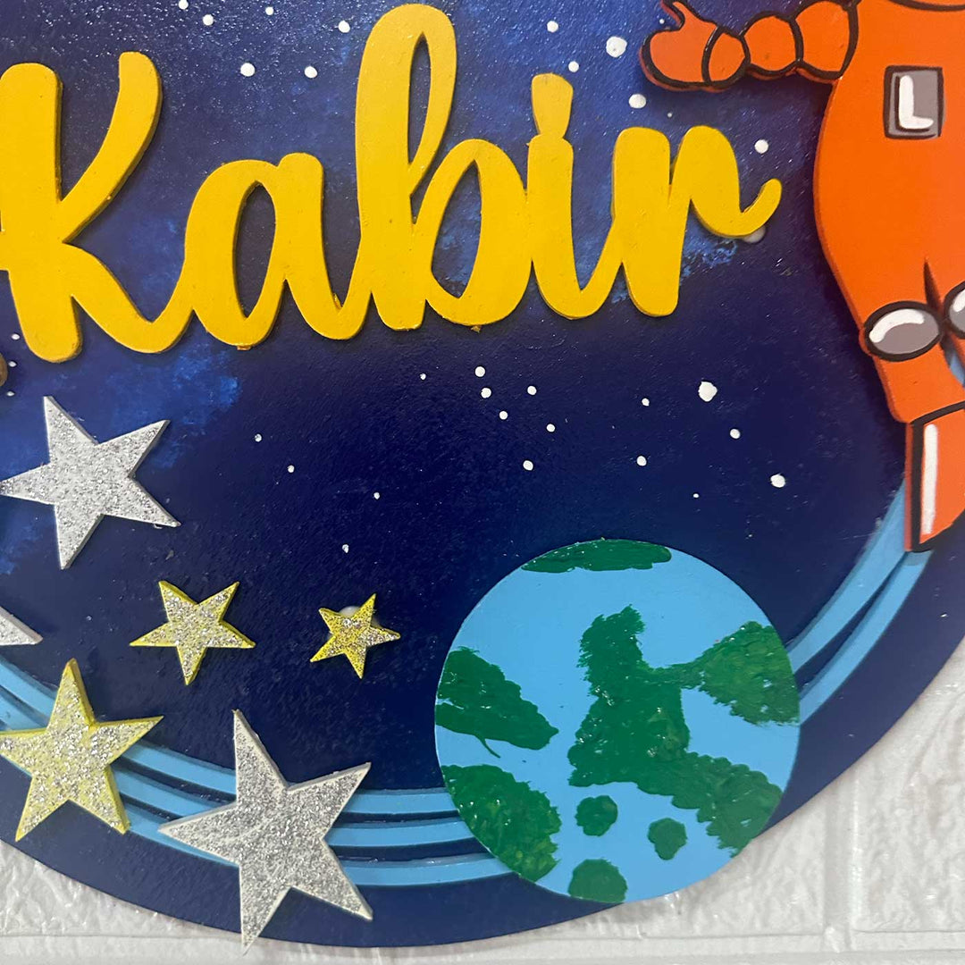 12 inch | Personalized Hand-painted Astronaut Adventure MDF Wood Hanging With 3D Letters