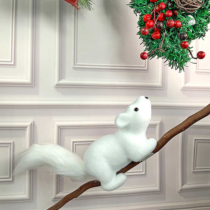 Winter Squirrel With Twig Stem Woolen Decor For Christmas Table Decoration