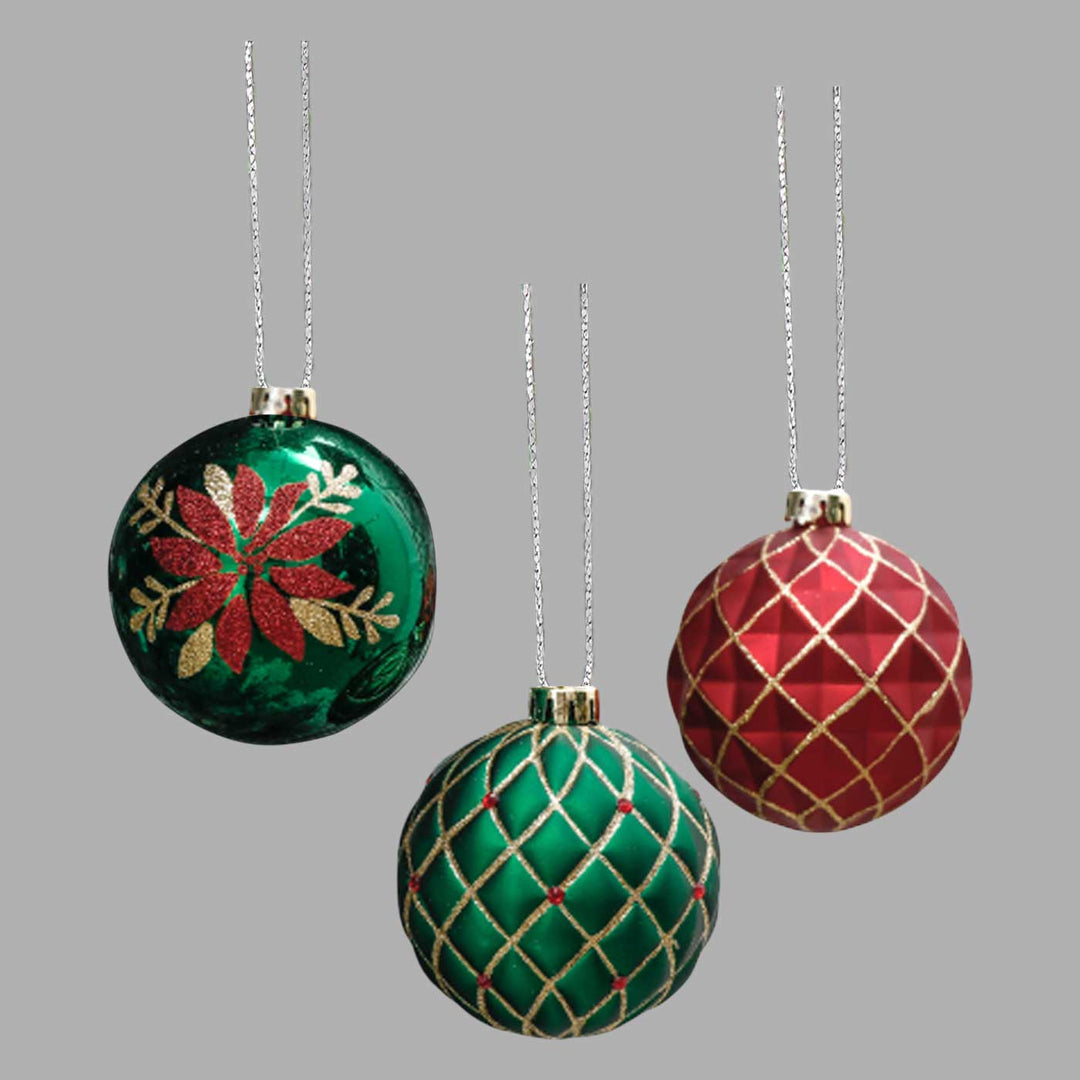 Red, Green & Gold Christmas Ball Ornaments For Decoration | Set of 16