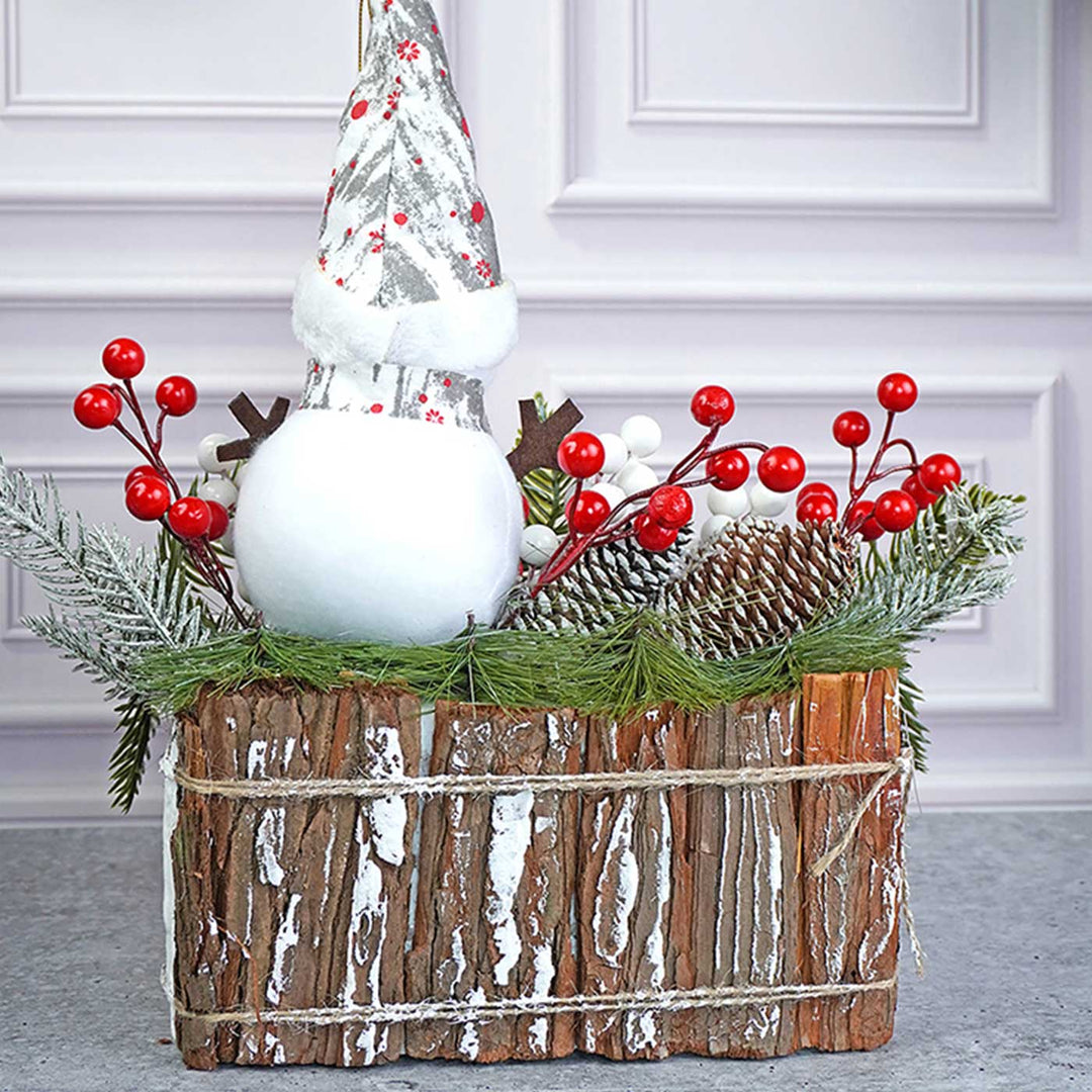 Snowman With Big Rectangular Log Wooden Decor For Christmas Table Decoration