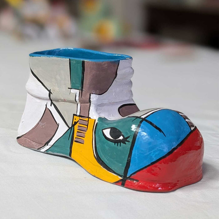 Hand-Painted Shoe Shaped Terracotta Pen Holder