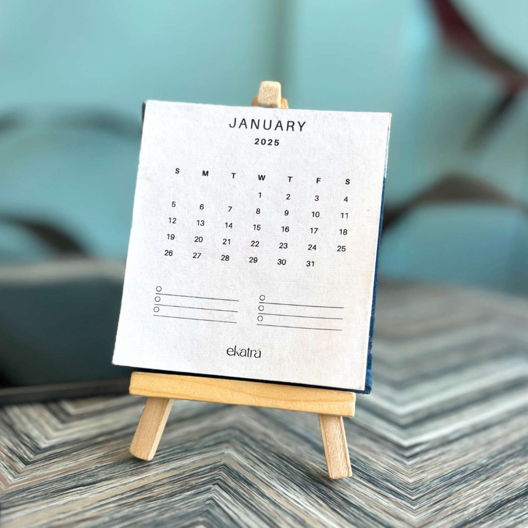 Hand Pressed 2025 Desk Calendar With Easel