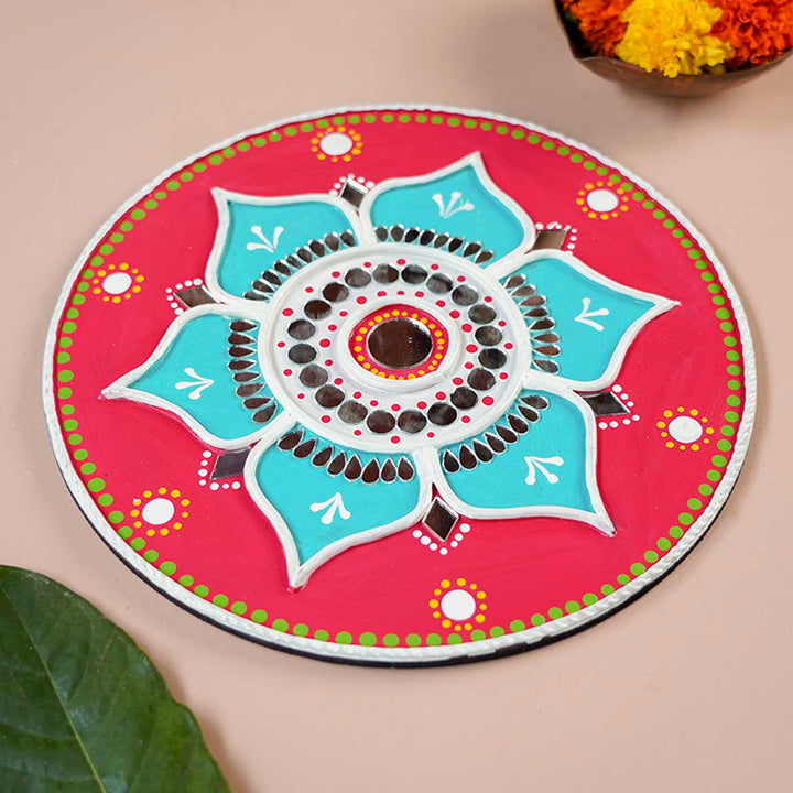 Handmade Lippan Rangoli Wooden Tealight Holder