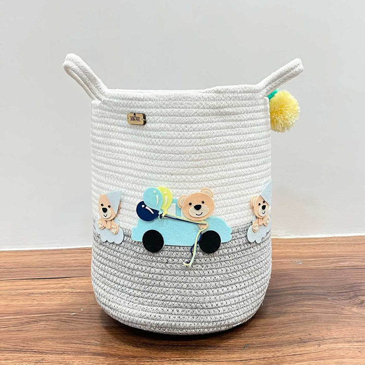 Personalized Handmade Bear'S Joyride Jute Basket For Kids