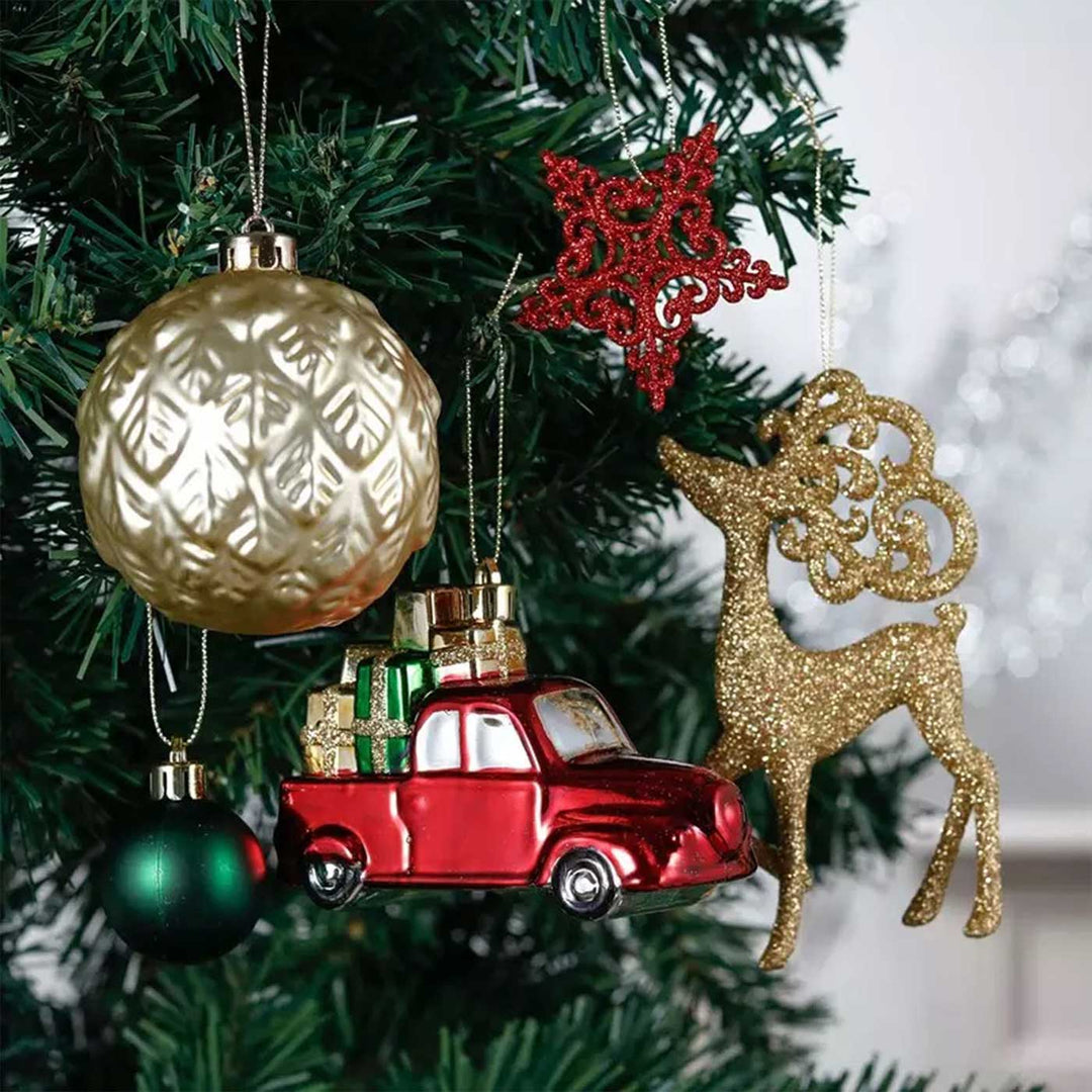 Red, Green & Gold theme Christmas Ball Ornaments For Decoration | Set of 60