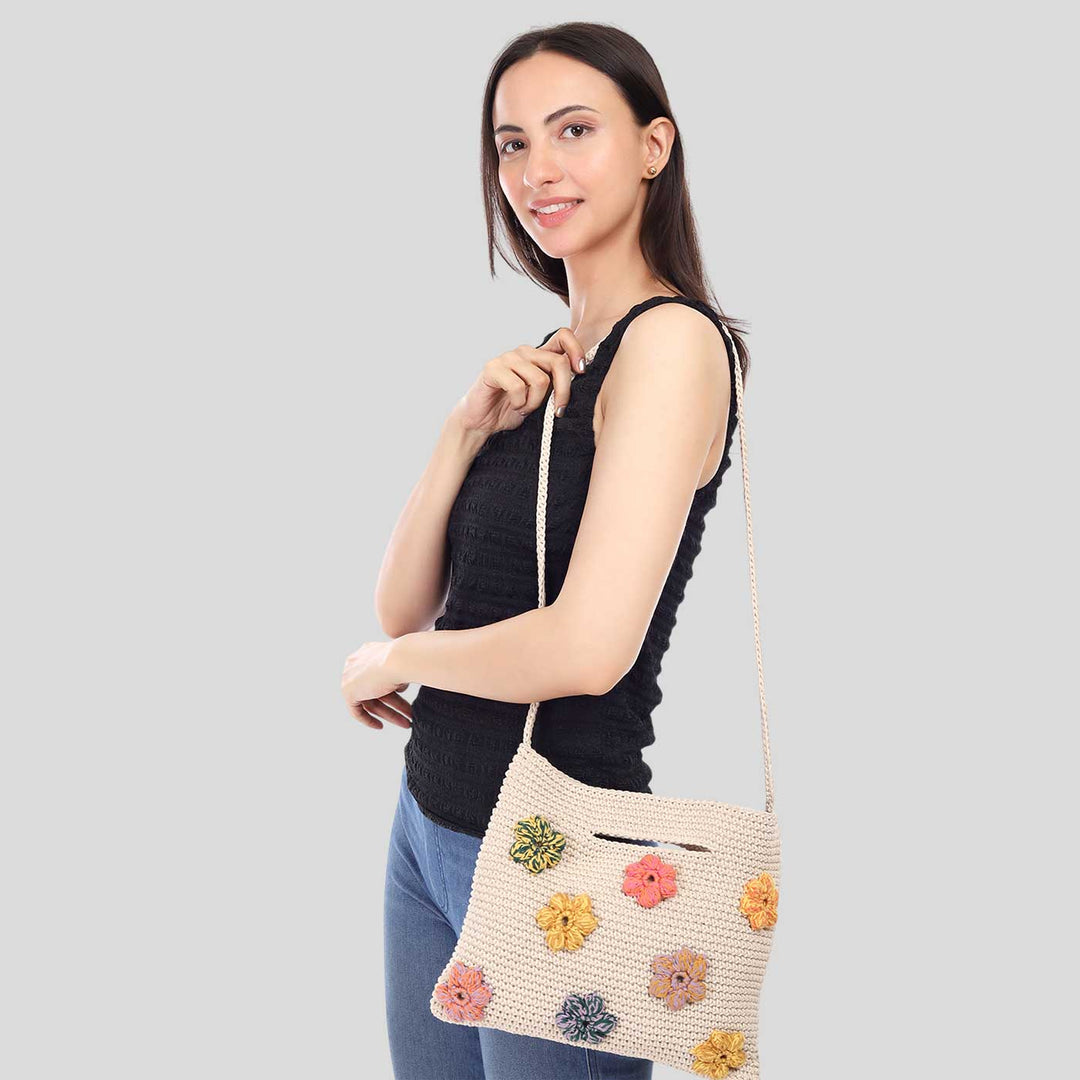 Handmade Crochet Floral La Sling Bag