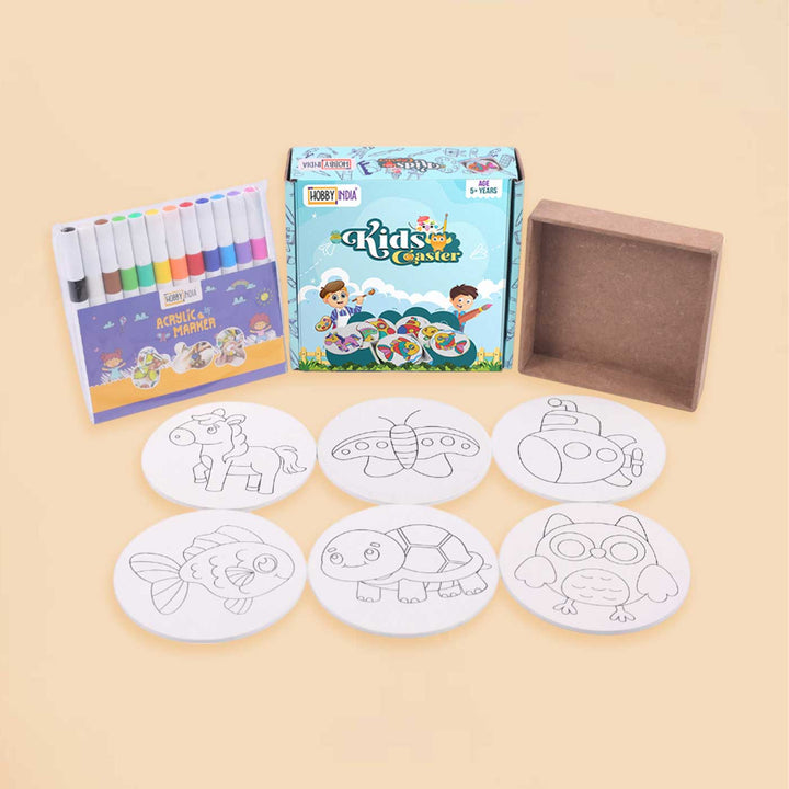 Pre Marked Kids Coasters Paintings MDF Wood DIY Kit