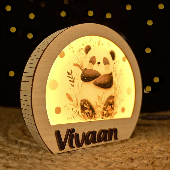 Personalized Panda Theme Wooden Table Lamp With 3D Letters