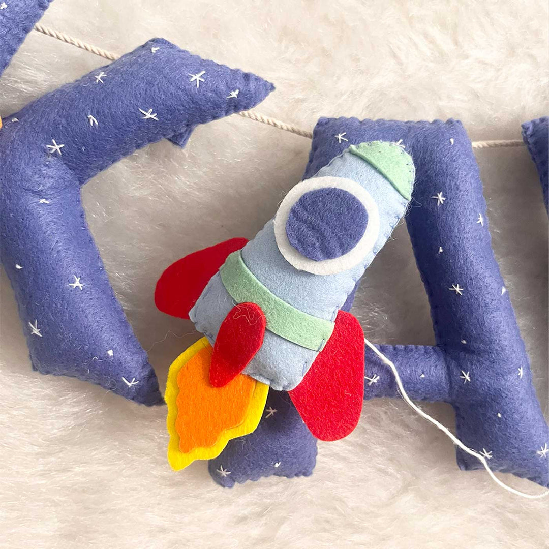 Handcrafted Personalized Space Themed Bunting For Kids