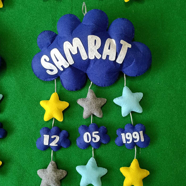 Personalized Handmade Cloud & Stars Felt Kids Name Plate with Birthdate