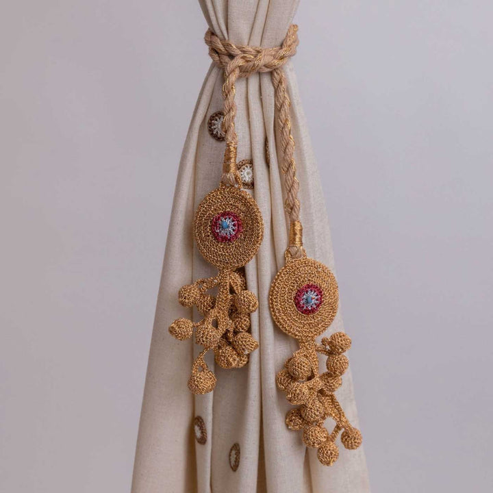 Handmade Kono Copper Tikki & Beads Curtain Tie Backs | Set of 2